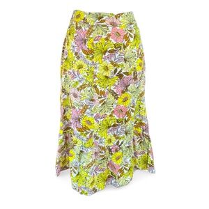 Loft Floral Yellow Fit & Flare Linen Blend Skirt